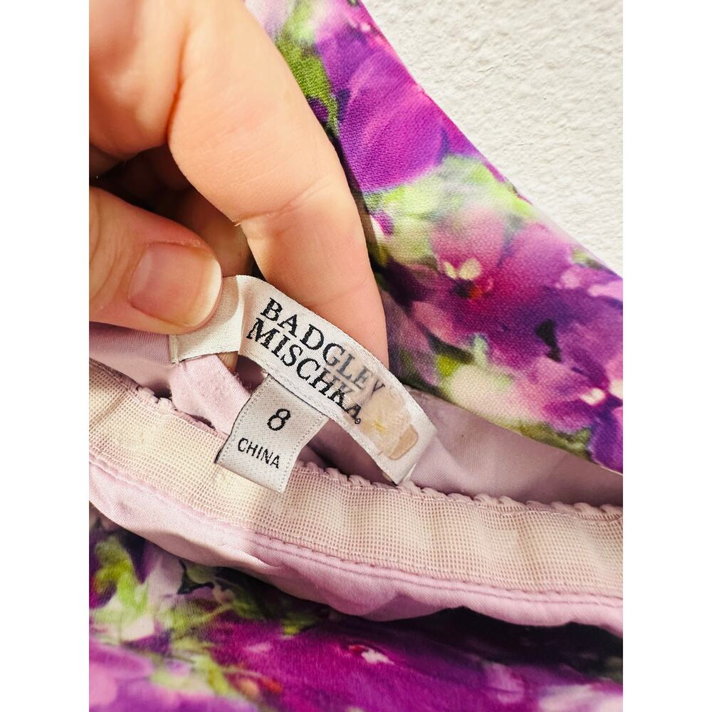 BADGLEY MISCHKA Purple Floral Orchid One Shoulder Gown Dress size 6 - Picture 12 of 14